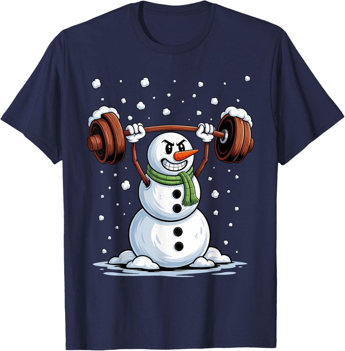 Christmas Weightlifting Funny Snowman Gym T-Shirt - Navy Blue