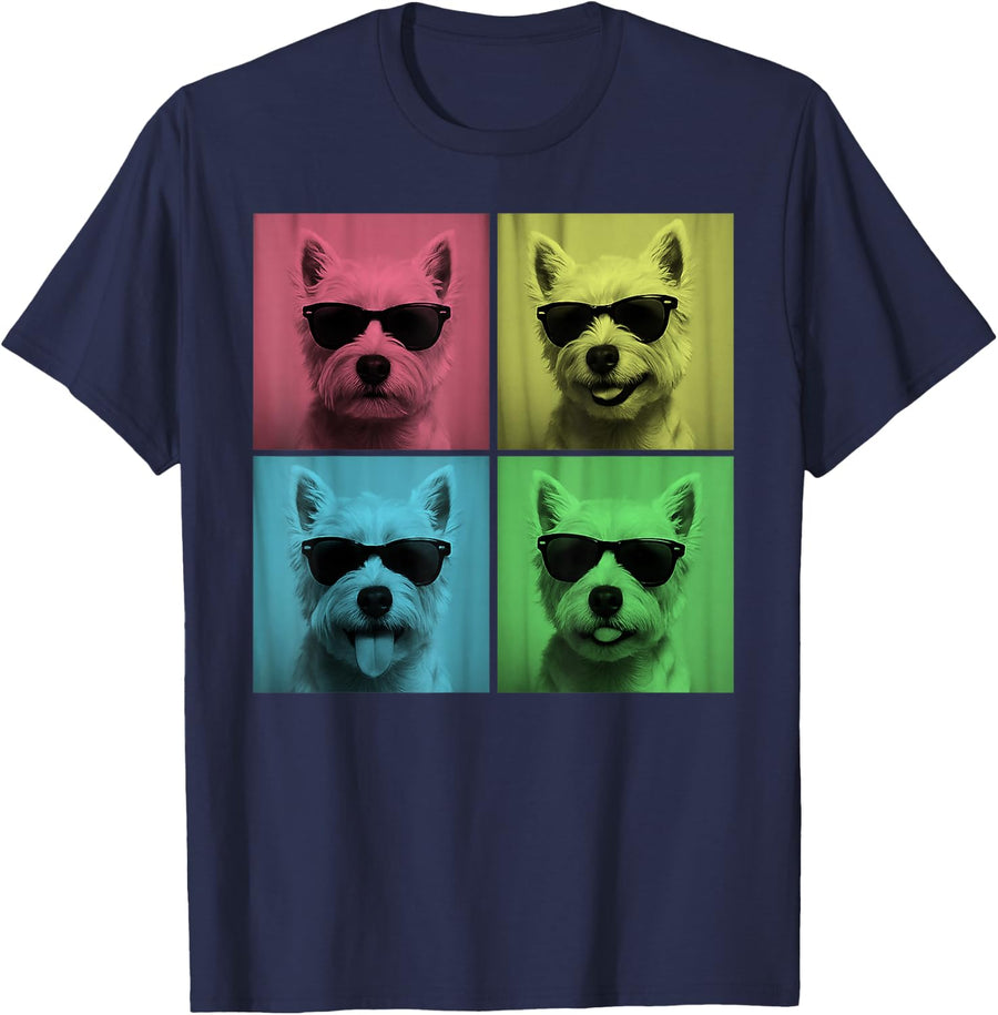 West Highland White Terrier Pop Art Funny Dog Photo Booth T-Shirt - Navy Blue