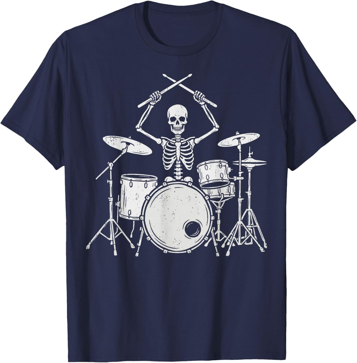 Vintage Skeleton Drummer Drum Set Drums Musician Music Band T-Shirt - Navy Blue