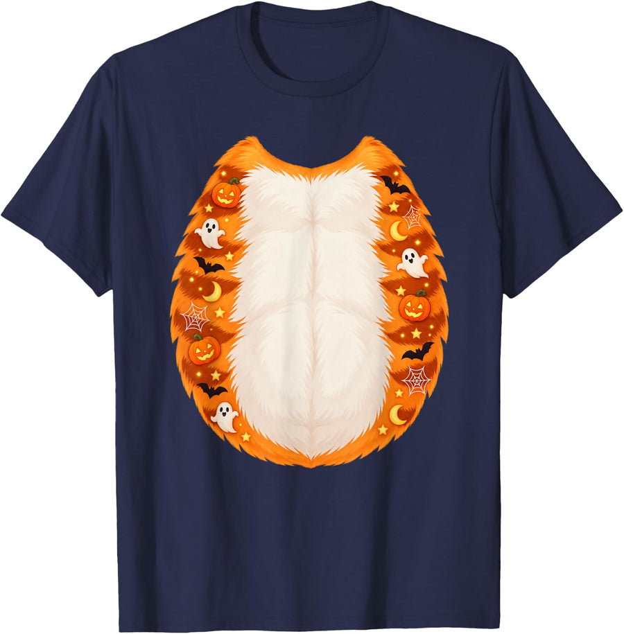 Halloween Cat Belly Costume Orange Tabby Spooky Animal Body T-Shirt - Navy Blue