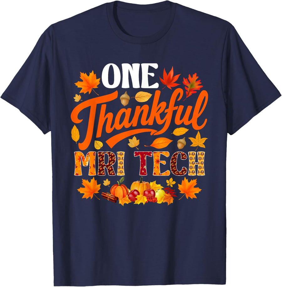 One Thankful MRI Tech Funny Fall Autumn Thanksgiving T-Shirt - Navy Blue