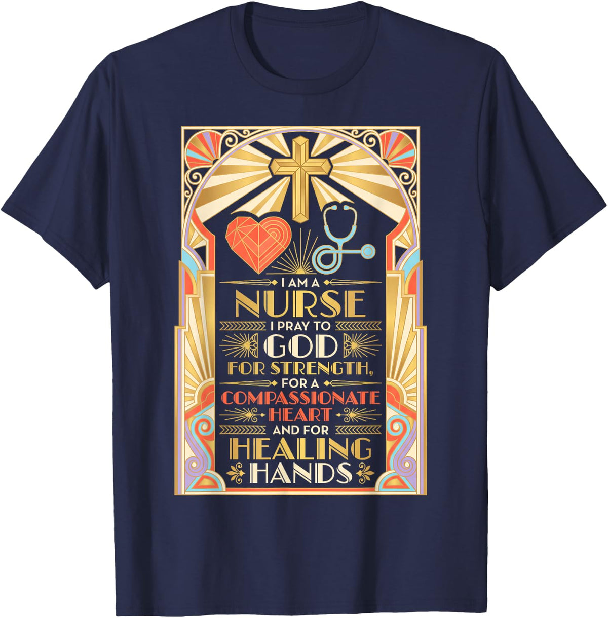 Compassionate Heart Jesus Faith God CNA Christian Nurse T-Shirt - Navy Blue
