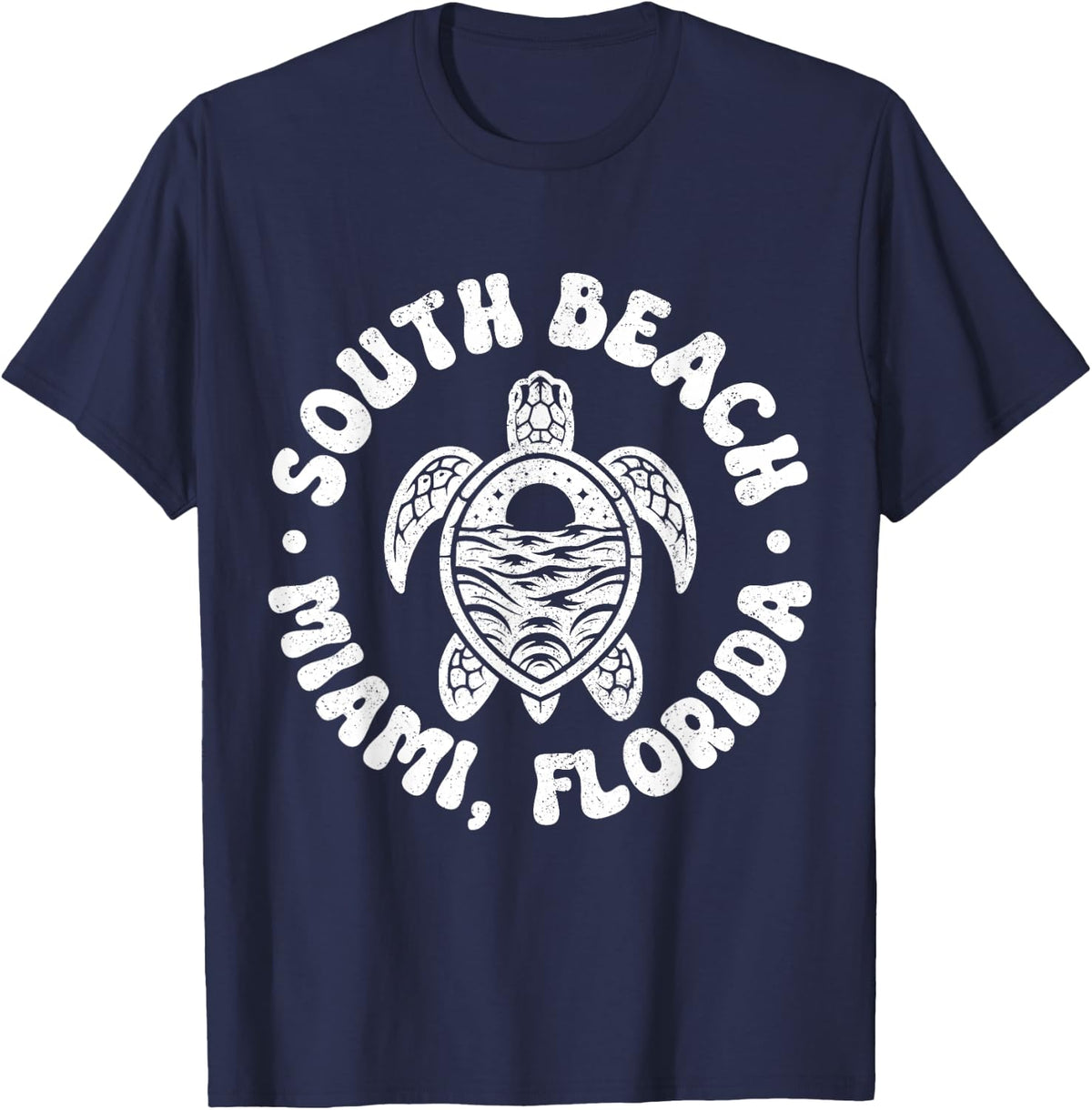 South Beach Miami Florida Surf Sea Turtle Pride Beach Surfer T-Shirt - Navy Blue