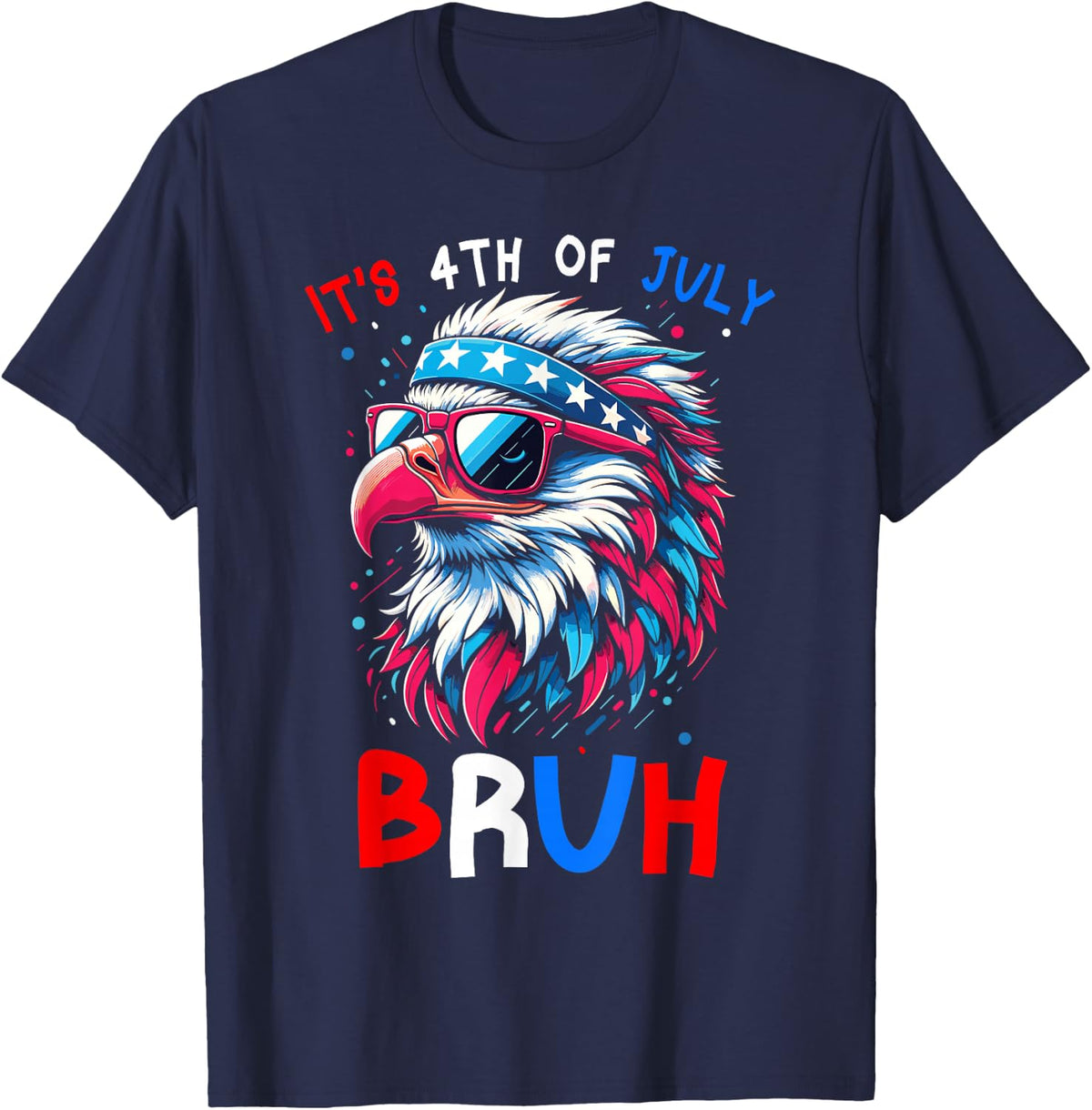 Bruh it's 4th Of July Boys Kids Fourth Of July Bald Eagle T-Shirt - Navy Blue
