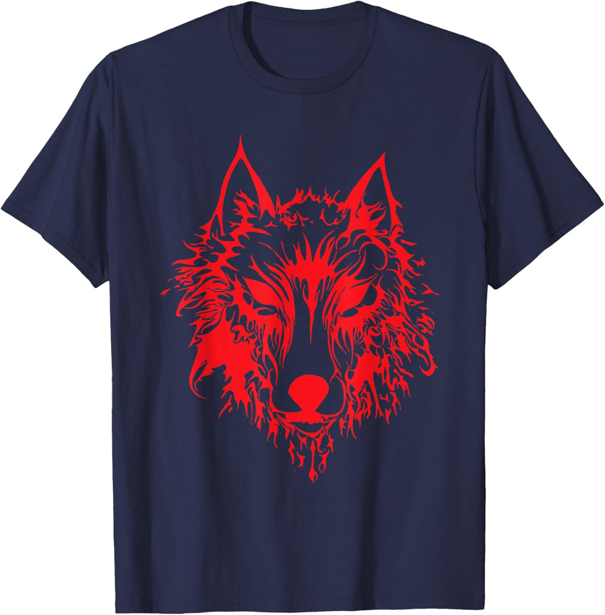 Red Fenrir Nordic Wolf Odin Nordic Walhall Mjolnir T-Shirt - Navy Blue