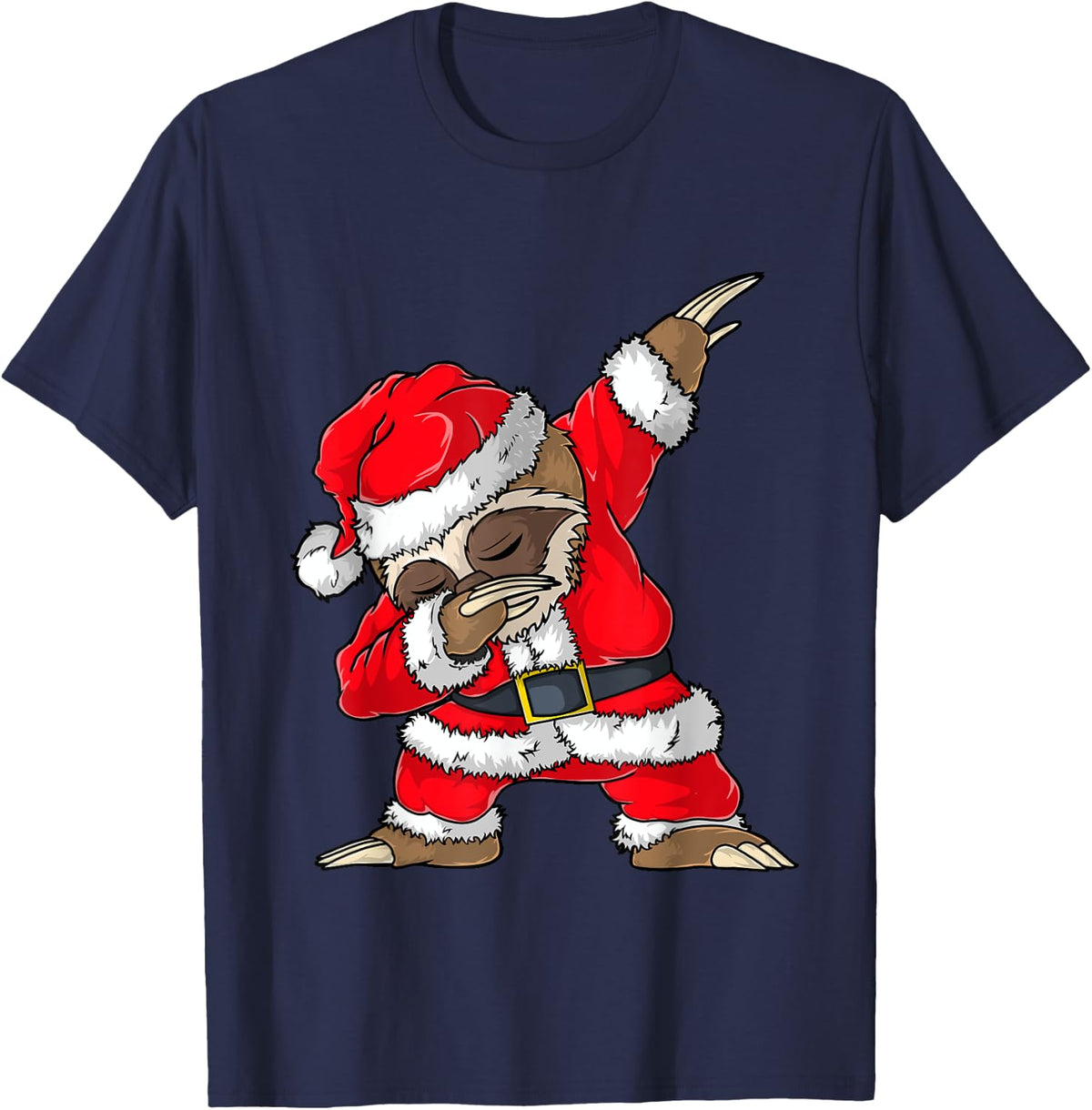 Dabbing Santa Sloth Merry Slothmas Christmas Kids Pajama T-Shirt - Navy Blue