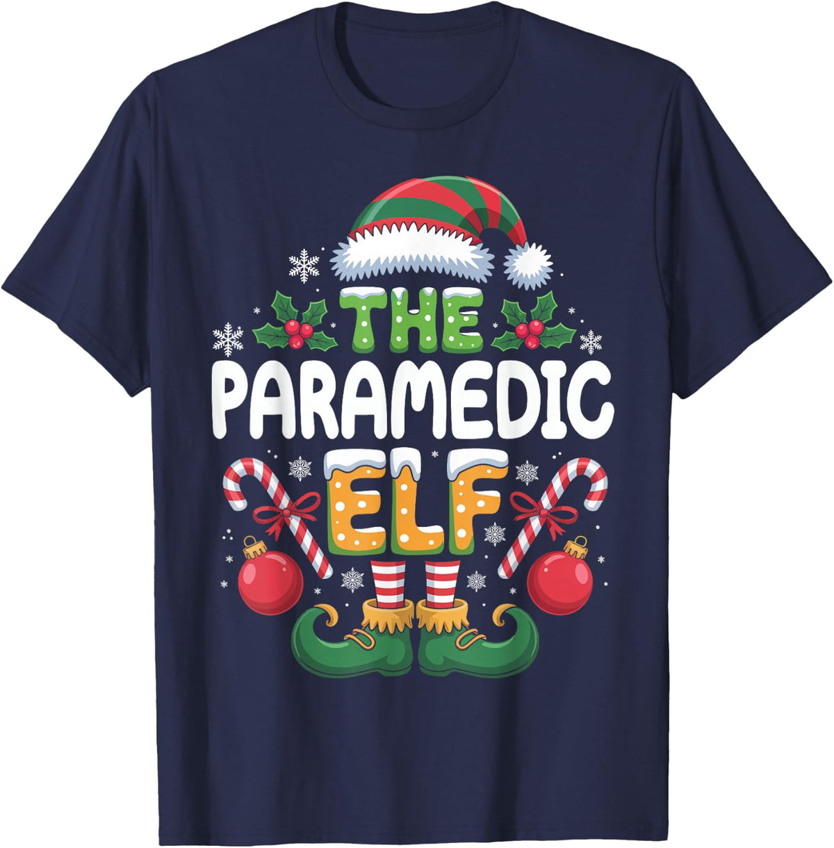 The Paramedic Elf Matching Family Christmas T-Shirt - Navy Blue
