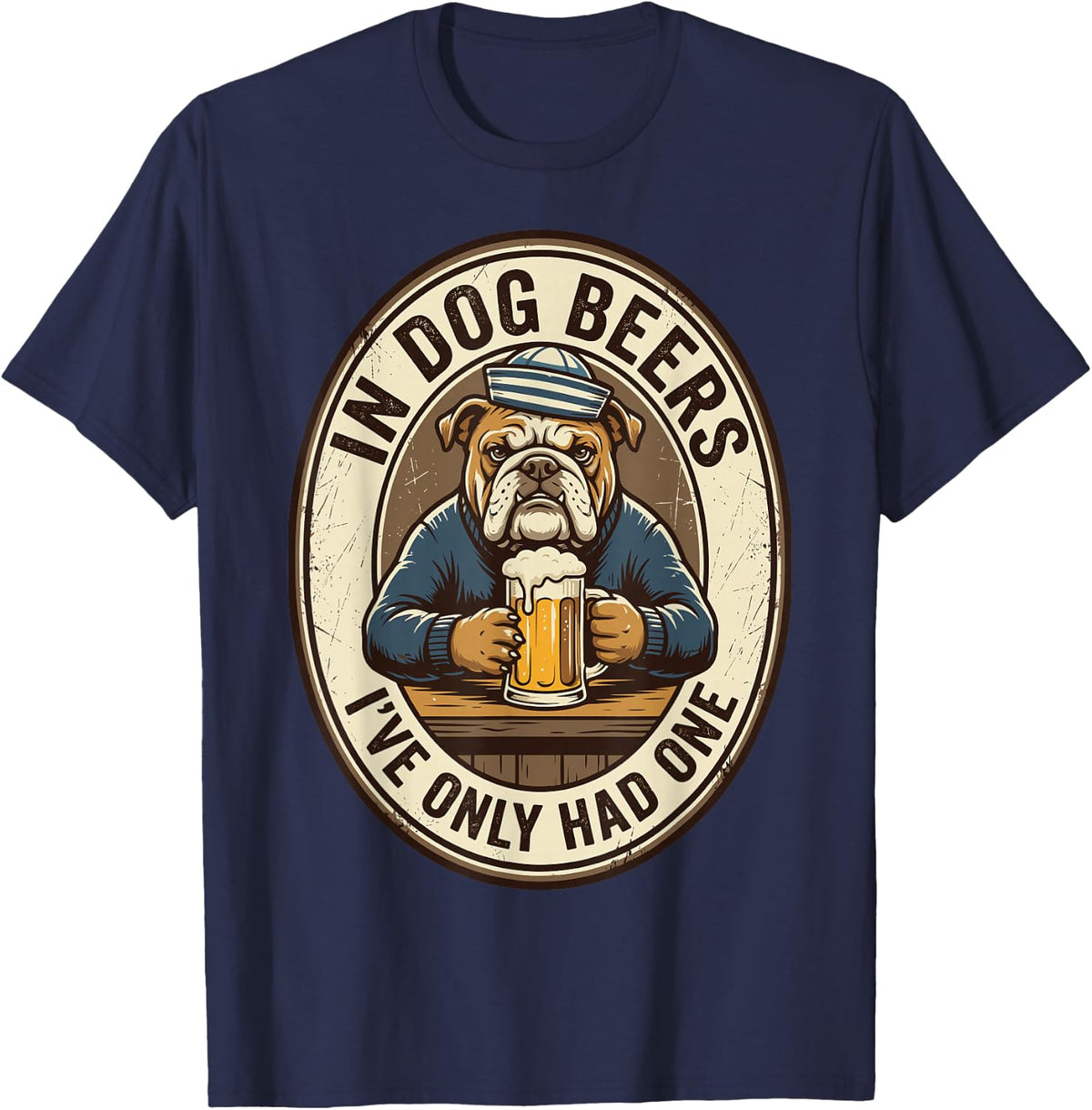 English Bulldog Beer Lover Dog Dad Vintage Brewery T-Shirt - Navy Blue