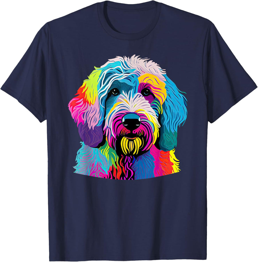 Labradoodle Lovers Pop Art Labradoodle T-Shirt - Navy Blue