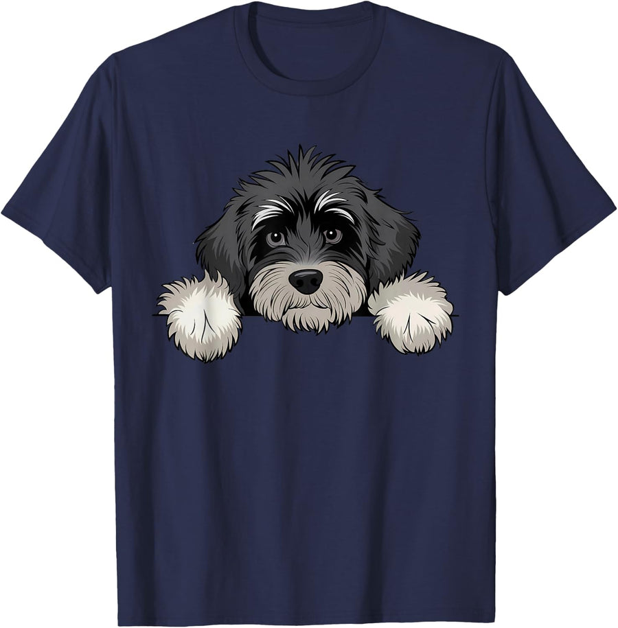 Schnoodle Cute Peeking Puppy Dog Lover Funny Doodle T-Shirt - Navy Blue