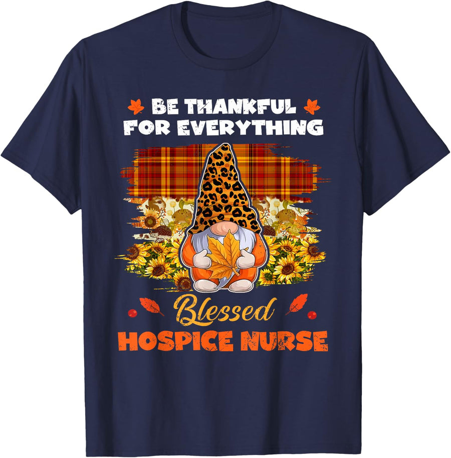 Thankful Blessed Hospice Nurse Gnome Thanksgiving T-Shirt - Navy Blue