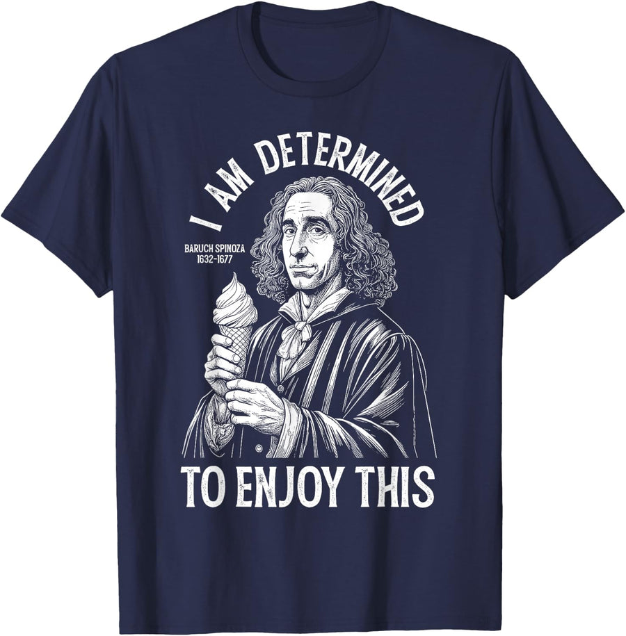 Funny Philosophy Spinoza Determinism Ice Cream Philosopher T-Shirt - Navy Blue
