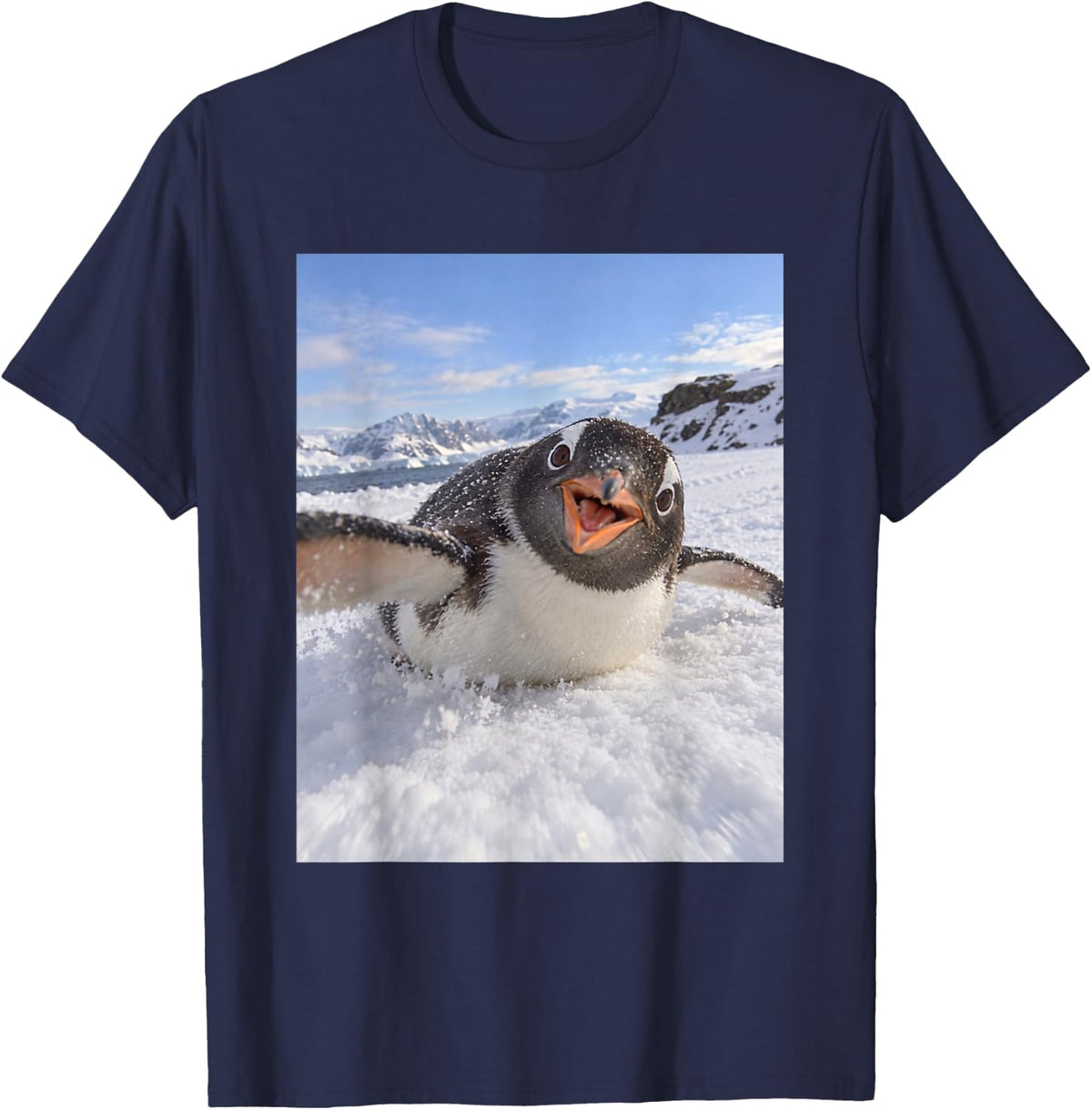 Funny Penguin Slipping Silly Antarctic Bird Meme T-Shirt - Navy Blue
