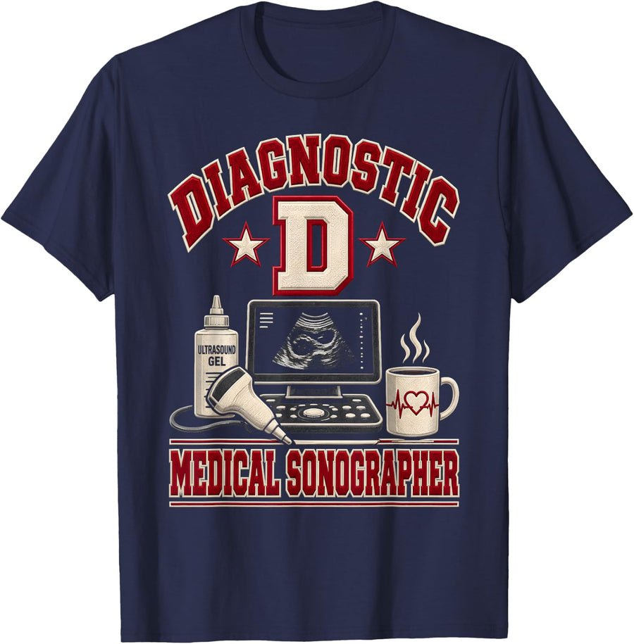 Diagnostic Medical Sonographer Varsity Collegiate Ultrasound T-Shirt - Navy Blue