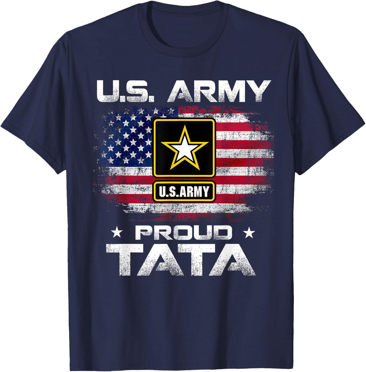 U.S Army Proud Tata With American Flag Gift Veteran Gift T-Shirt - Navy Blue