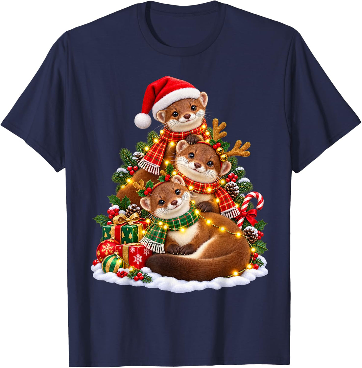 Festive Turtle Holiday Animal Lover Graphic T-Shirt - Navy Blue