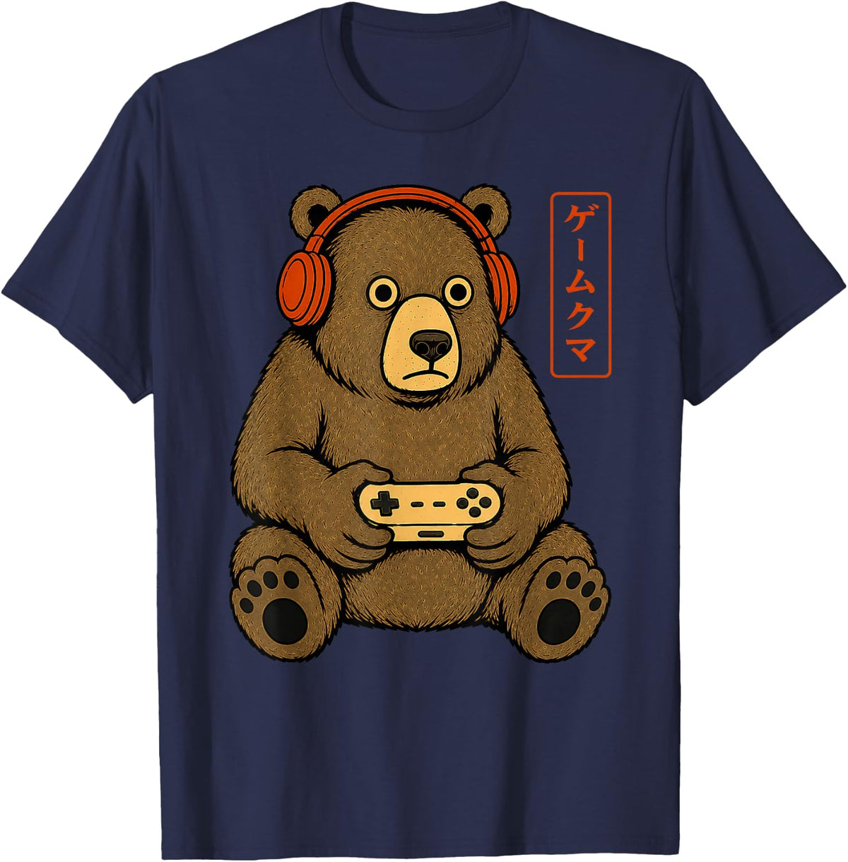 Funny Anime Gamer Bear Video Gaming Japanese Retro Vintage T-Shirt - Navy Blue