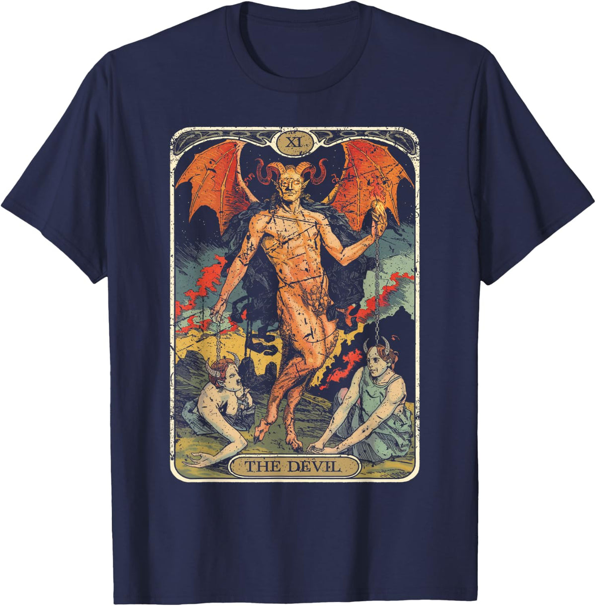 Tarot Card Vintage Devil T-Shirt - Navy Blue