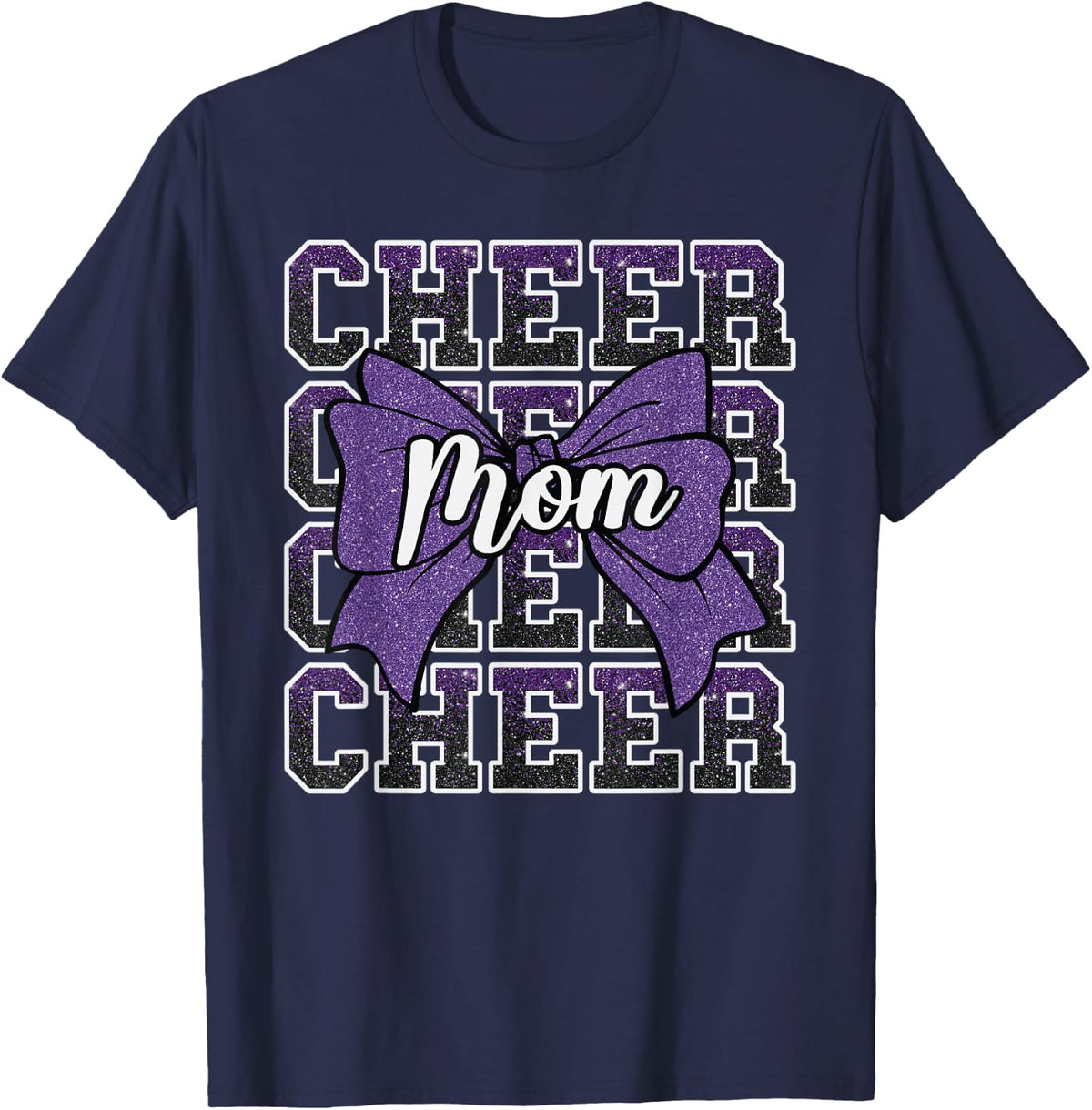 Cheer Mom Mama Bow Sport Cheerleader Cheerleading Purple T-Shirt - Navy Blue