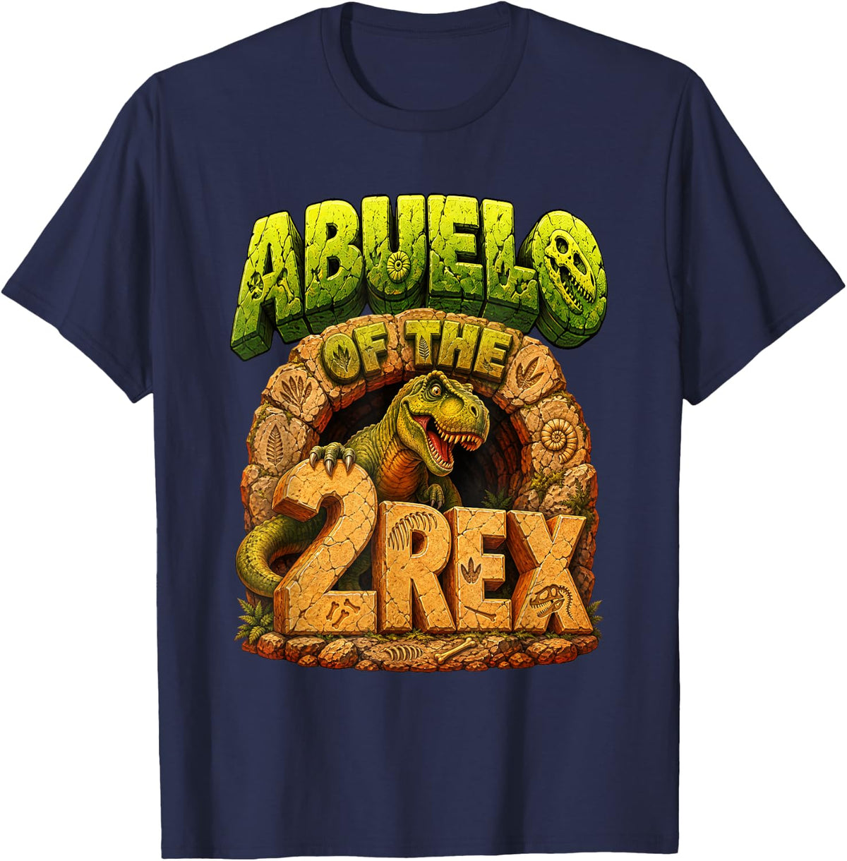 T-Rex Grandpa Abuelo of The Two Rex 2nd Birthday Boy T-Shirt - Navy Blue