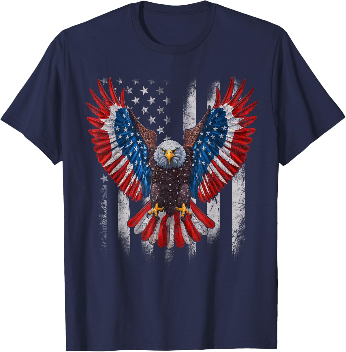 American Flag Bald Eagle 4th of July USA Patriotic Eagle T-Shirt - Navy Blue