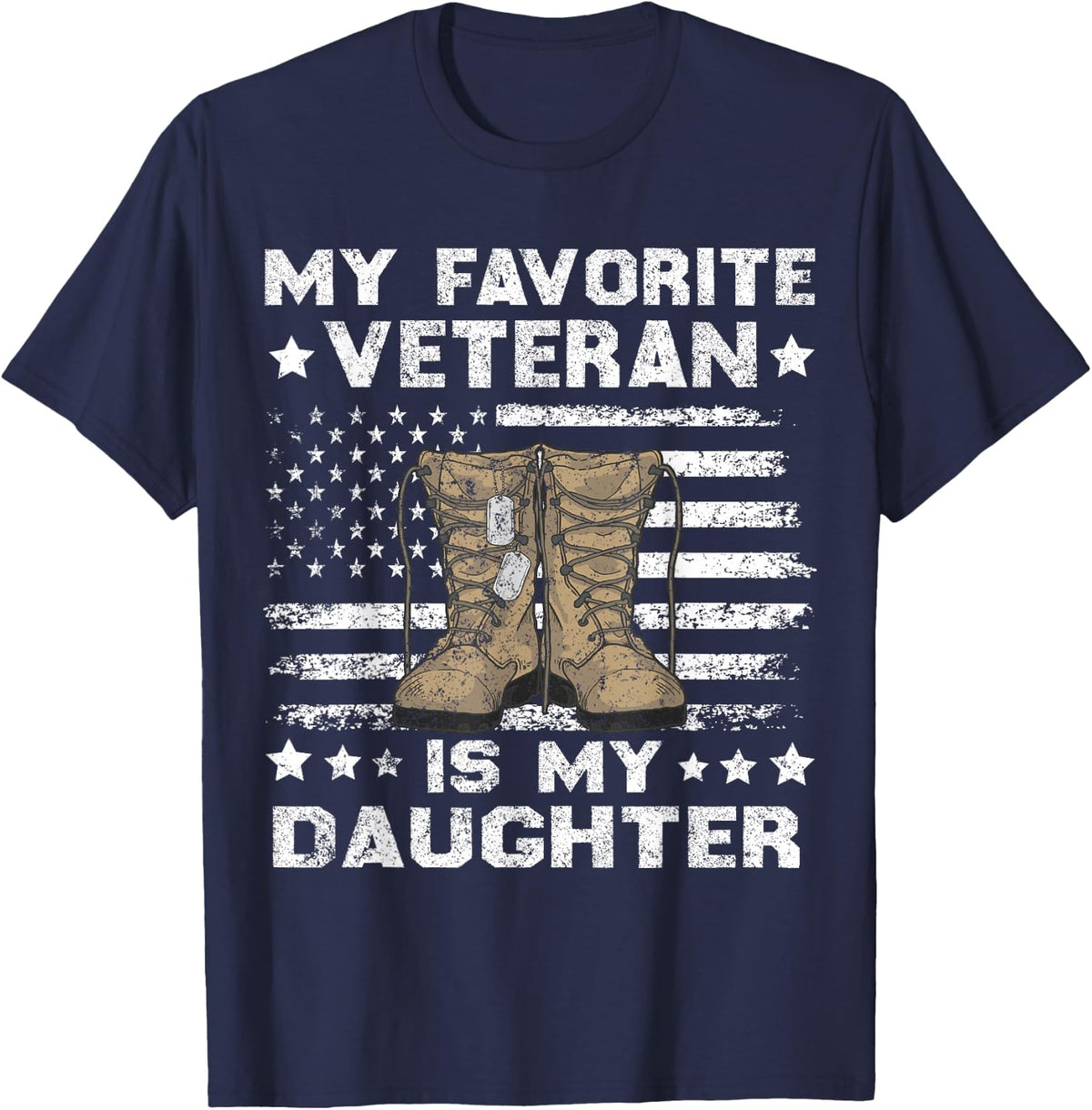 Veterans Day My Favorite Veteran Is My Daughter for Kids T-Shirt - Navy Blue