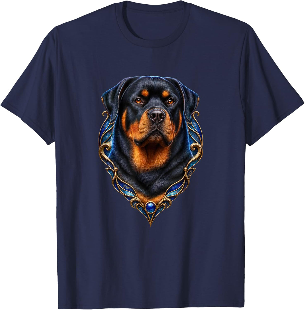 Rottweiler with Azure Ornamental Panels T-Shirt - Navy Blue