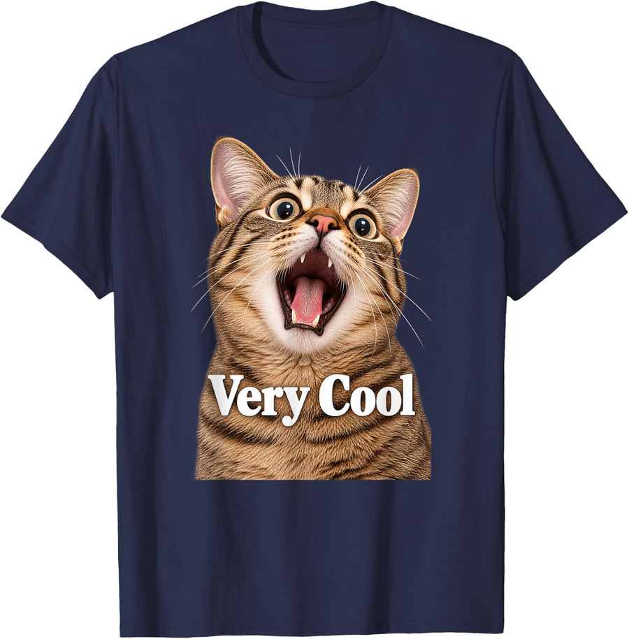 Very Cool Funny Screaming Tabby Cat Pet Lover Meme T-Shirt - Navy Blue