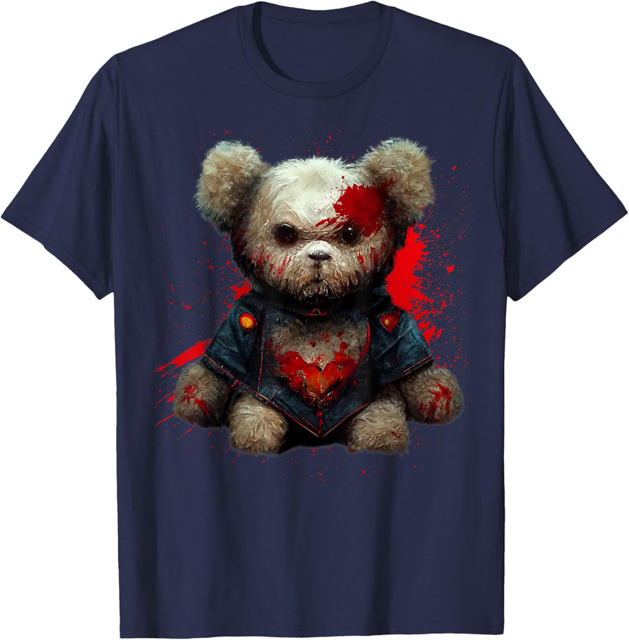 Killer Teddy Bear, Scary Halloween Costume T-Shirt - Navy Blue