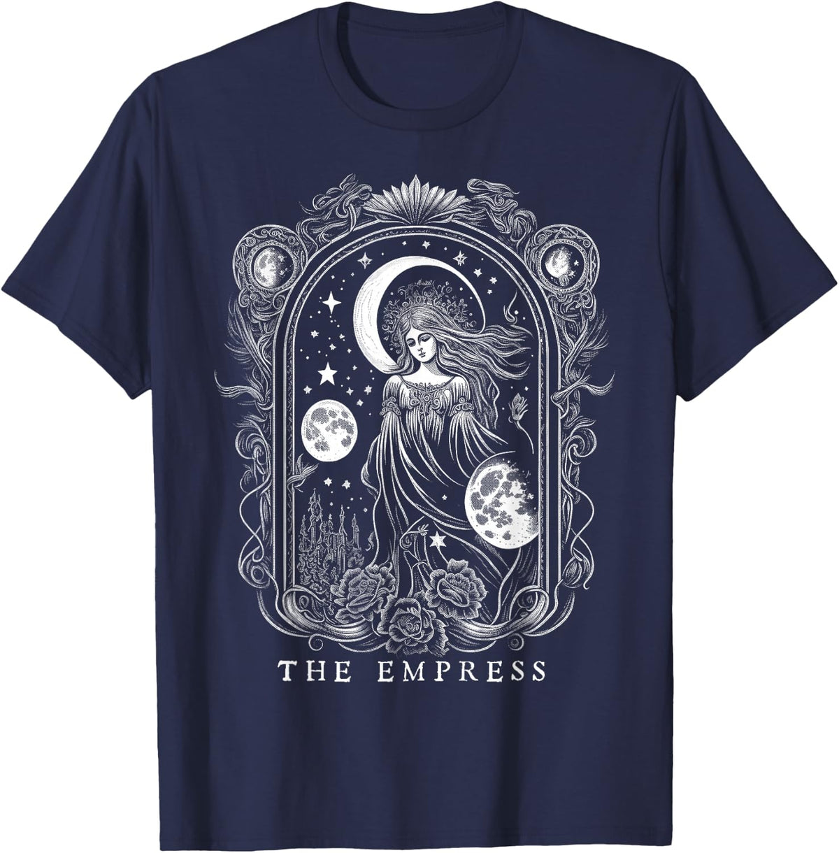 The Empress Tarot Card Goth Emo Occult Graphic Women Girls T-Shirt - Navy Blue