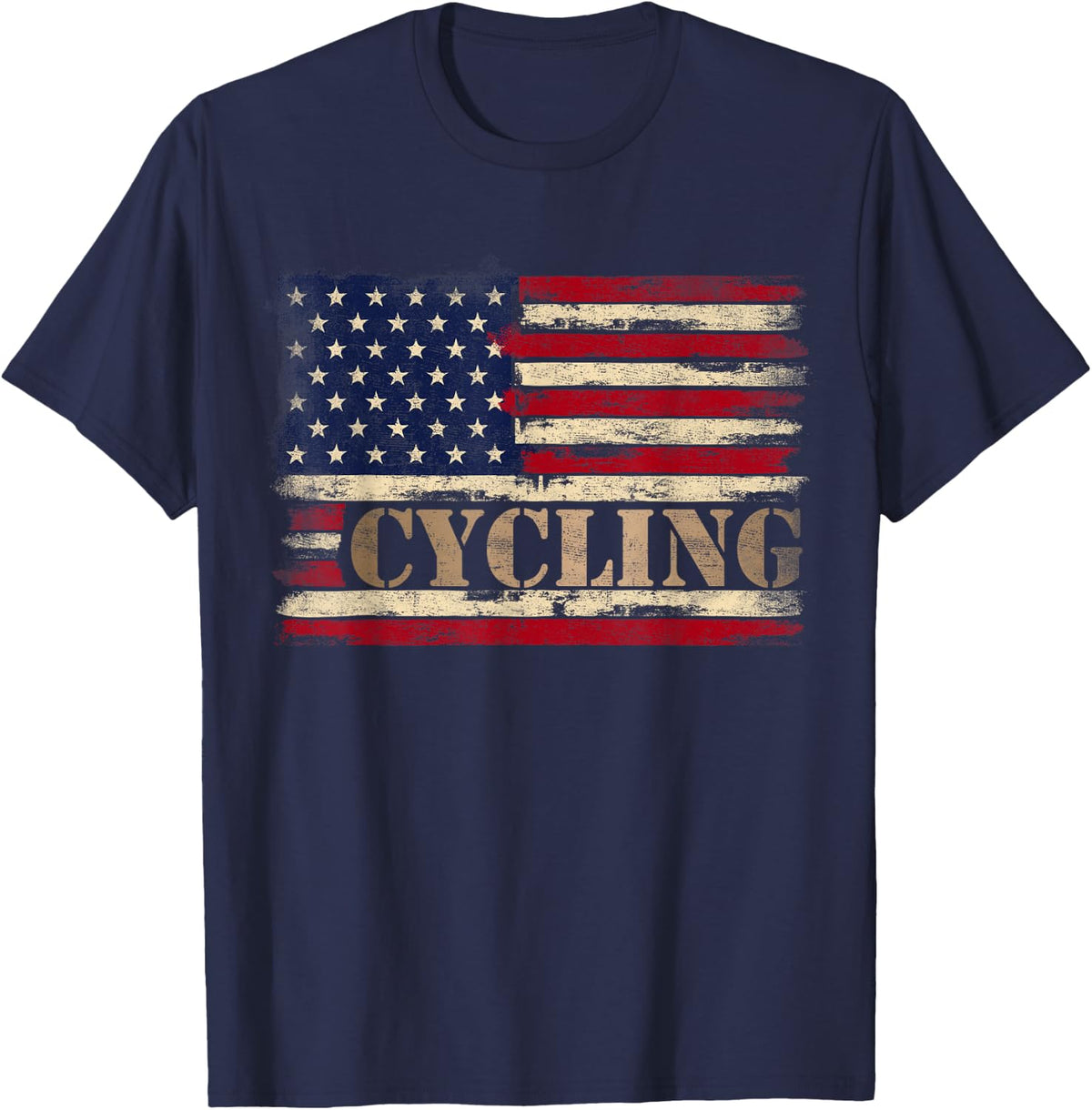 Retro Cycling Bold Text USA Flag Bicycle Bike T-Shirt - Navy Blue