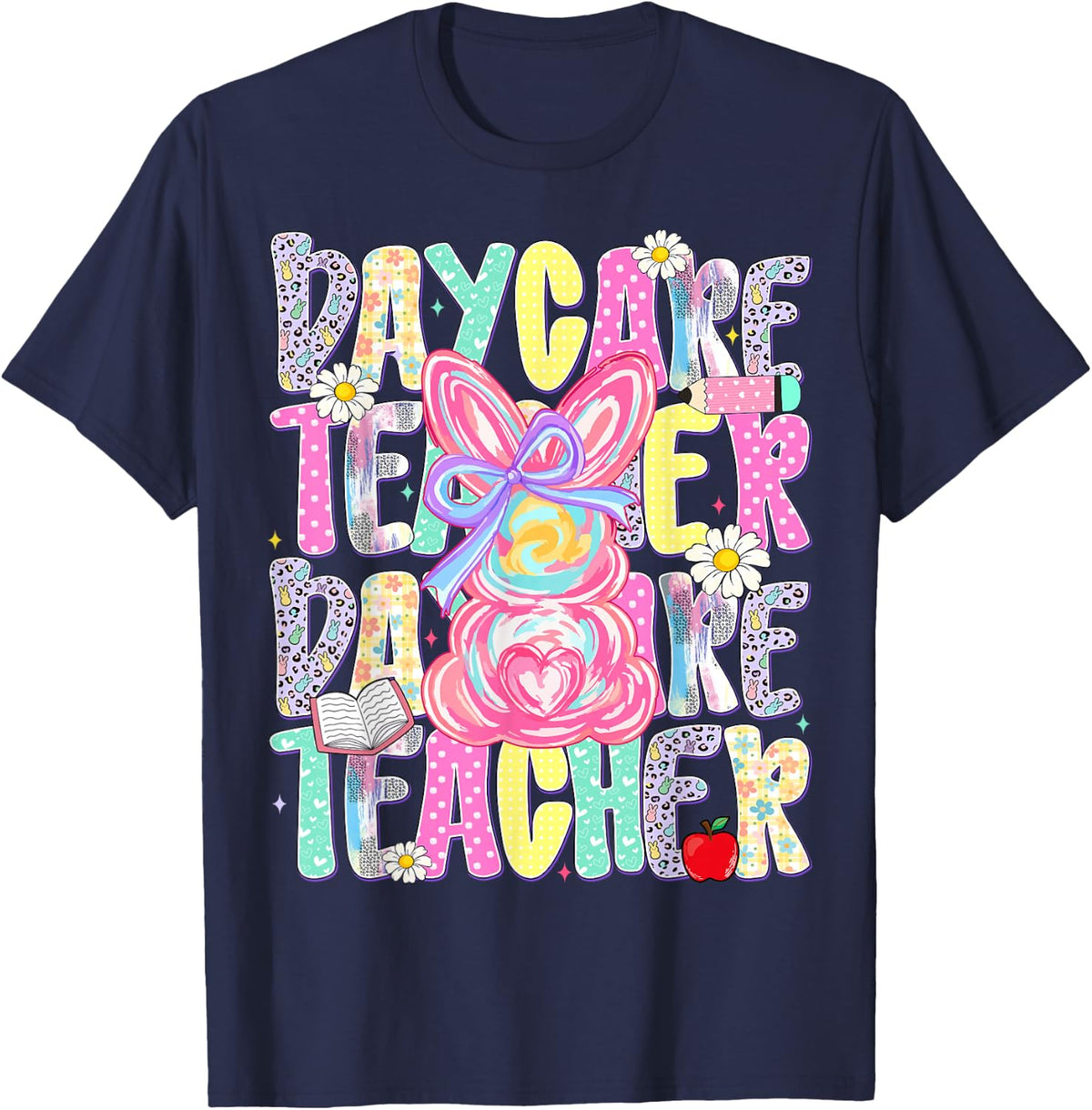 Easter Daycare Teacher Cute Colorful Spring Shirt T-Shirt - Navy Blue