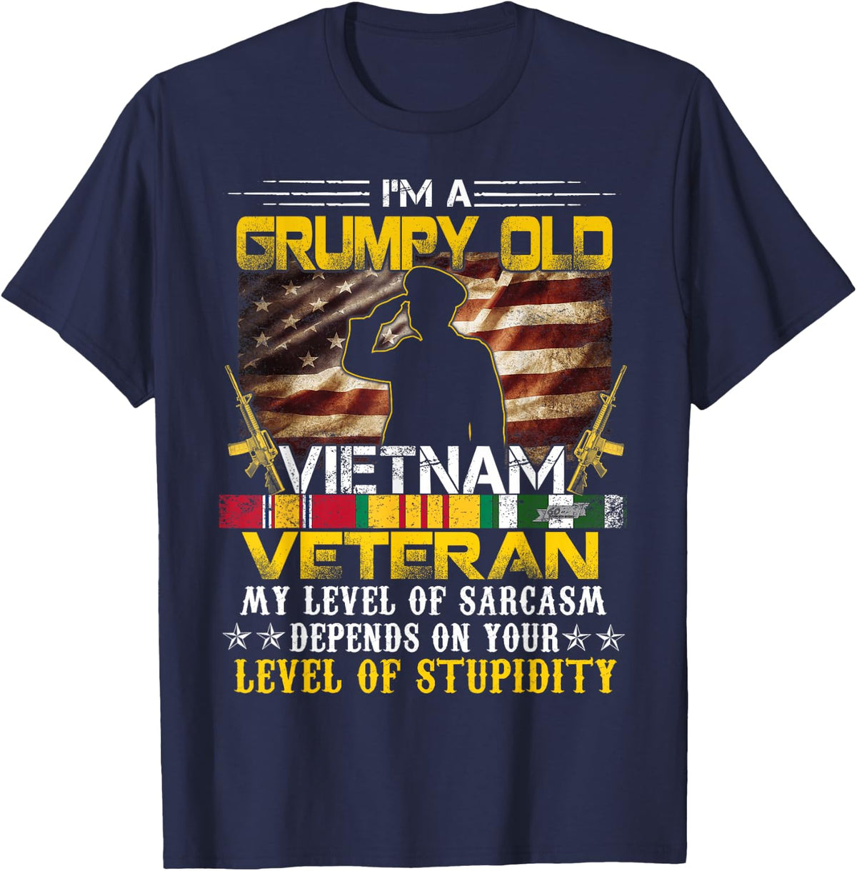 Proud Vietnam Veteran T-Shirt Grumpy Old Vietnam Veteran T-Shirt - Navy Blue