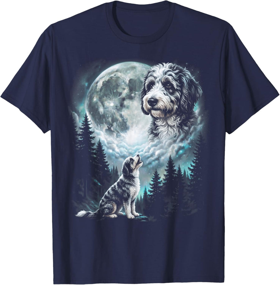 Aussiedoodle Howling to the Moon Retro 90's Dog T-Shirt - Navy Blue