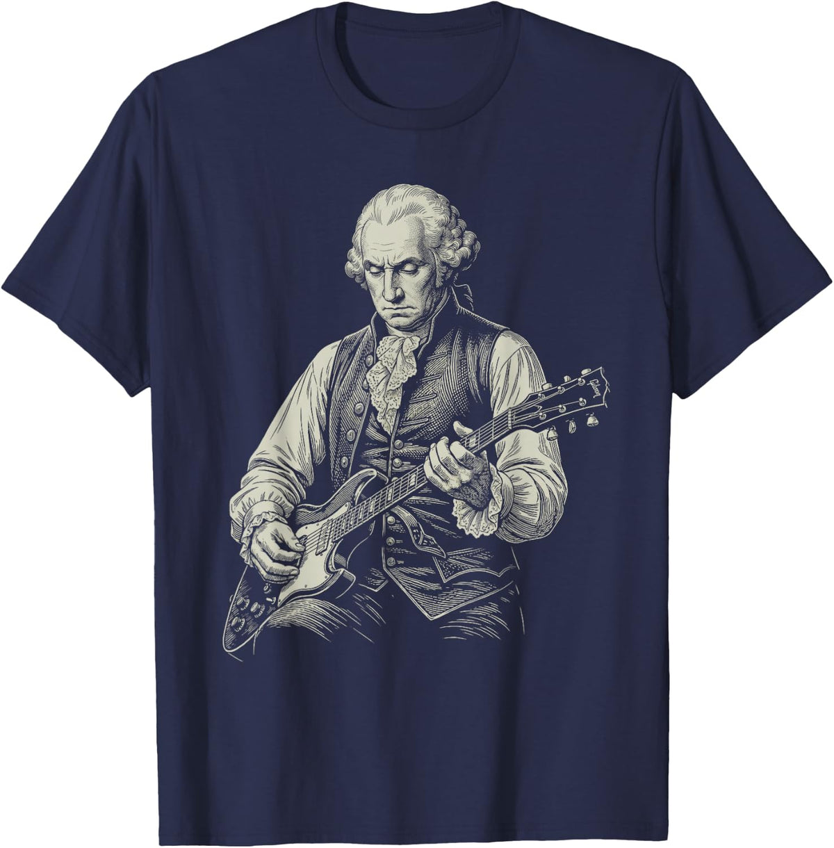 George Washington President Playing Guitar Retro Vintage T-Shirt - Navy Blue