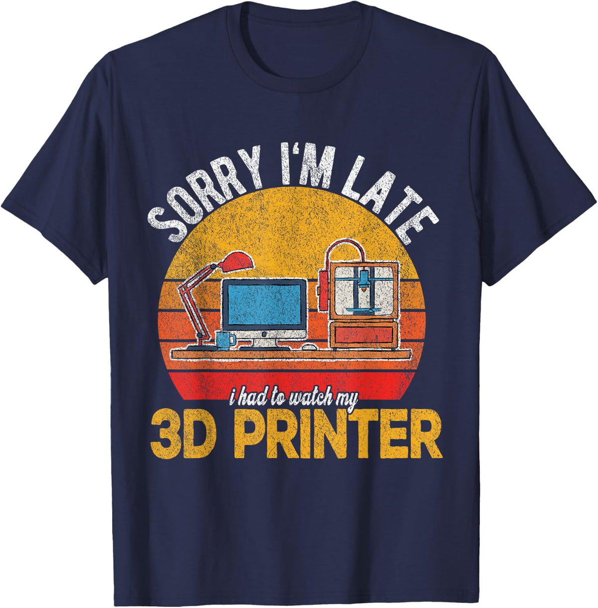 Funny 3D Printing 3D Printer Retro Vintage T-Shirt - Navy Blue