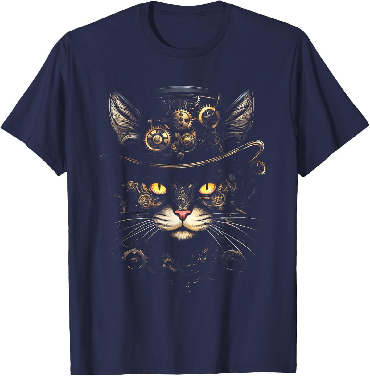 Steampunk Cat Steampunk Art T-Shirt - Navy Blue