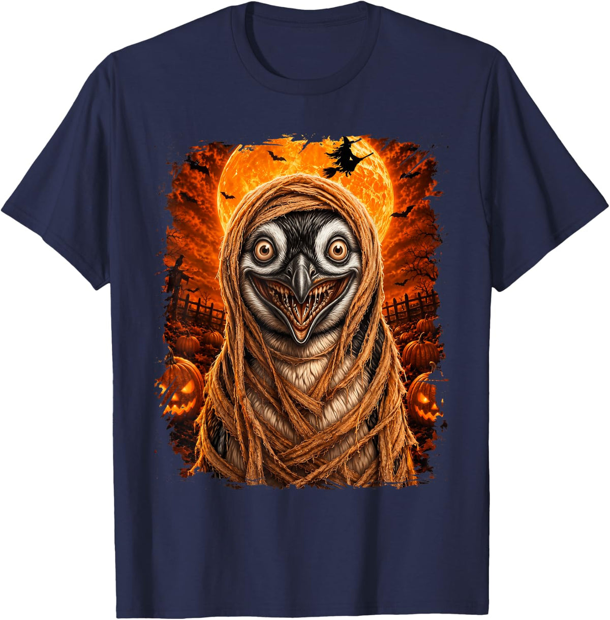 Creepy Penguin Bird Halloween Night T-Shirt - Navy Blue