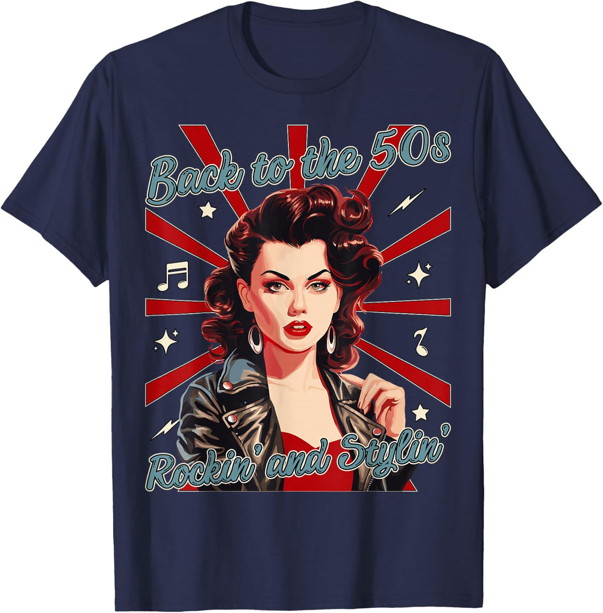 50s Rockabilly Woman 1950s Sock Hop Swing Greaser Rocker T-Shirt - Navy Blue