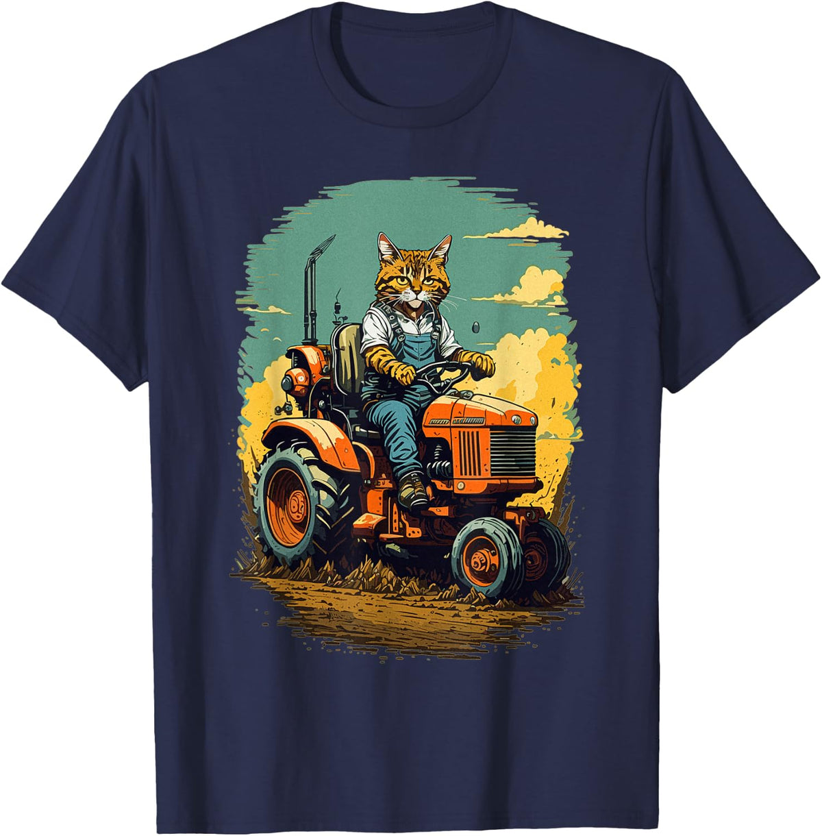 Funny Farm Tractor Lover Cat Farmer Life Cat Driving Tractor T-Shirt - Navy Blue