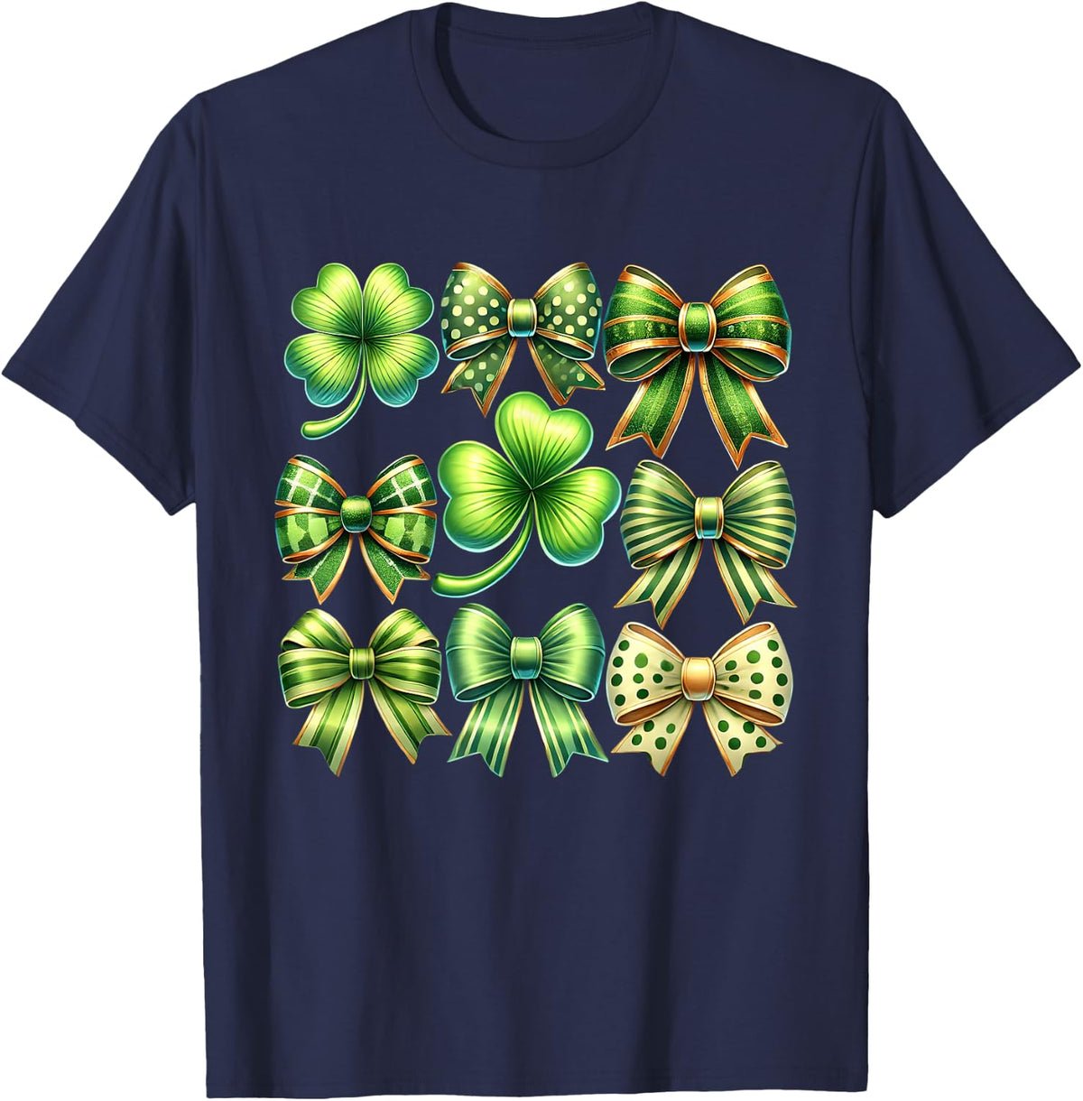Coquette Patrick's Day Bow Shamrock Saint Patty's Day Girls T-Shirt - Navy Blue