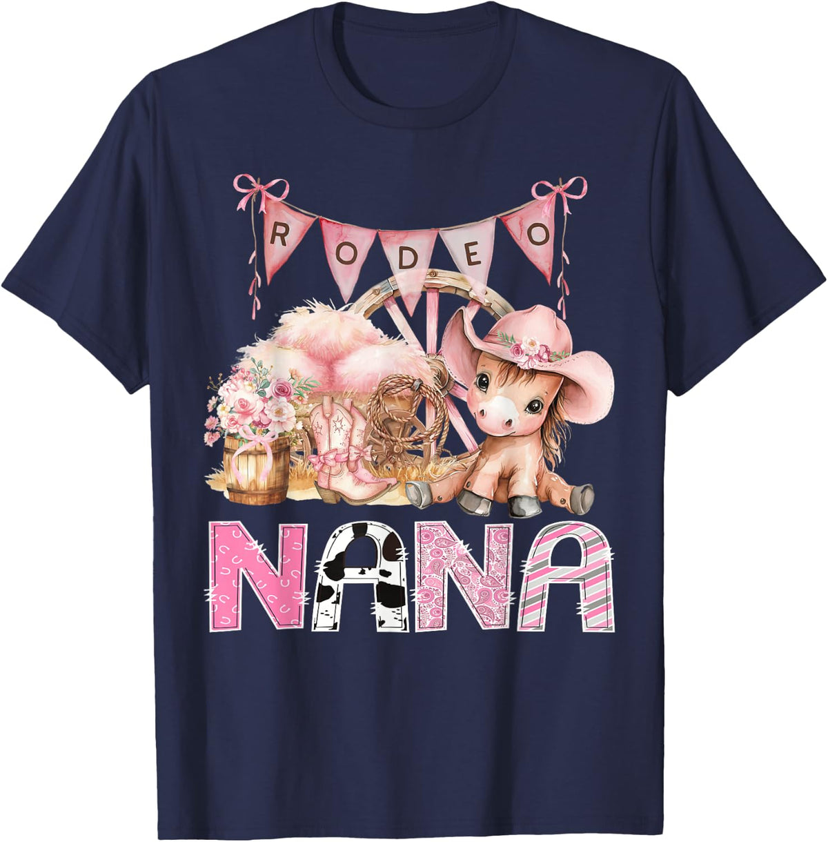Rodeo Nana Pink CowGirl Coquette 1St Birthday Party T-Shirt - Navy Blue