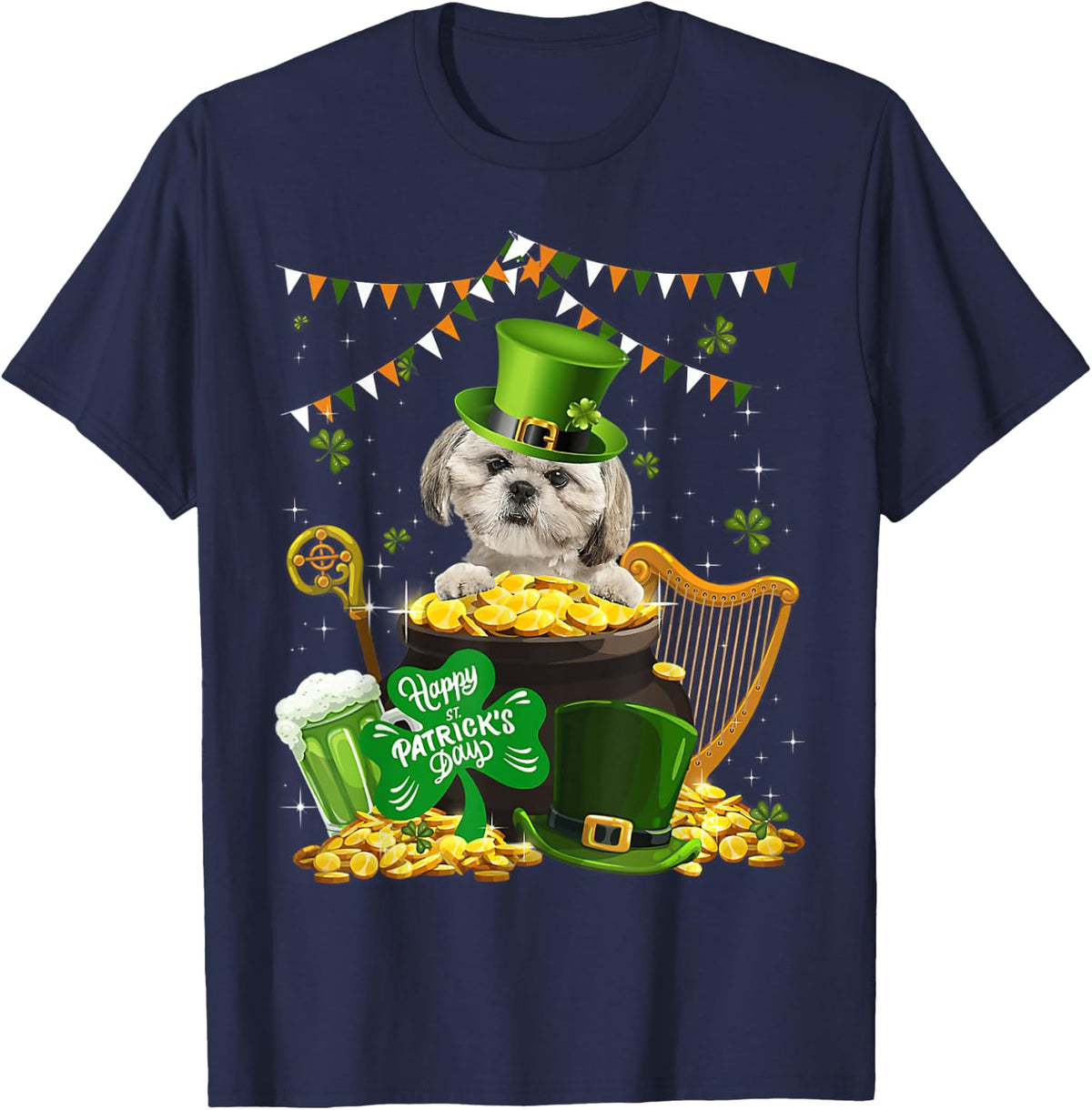 Happy St Patricks Irish Shih Tzu Dog Cute Saint Paddys Day Men Women T-Shirt - Navy Blue