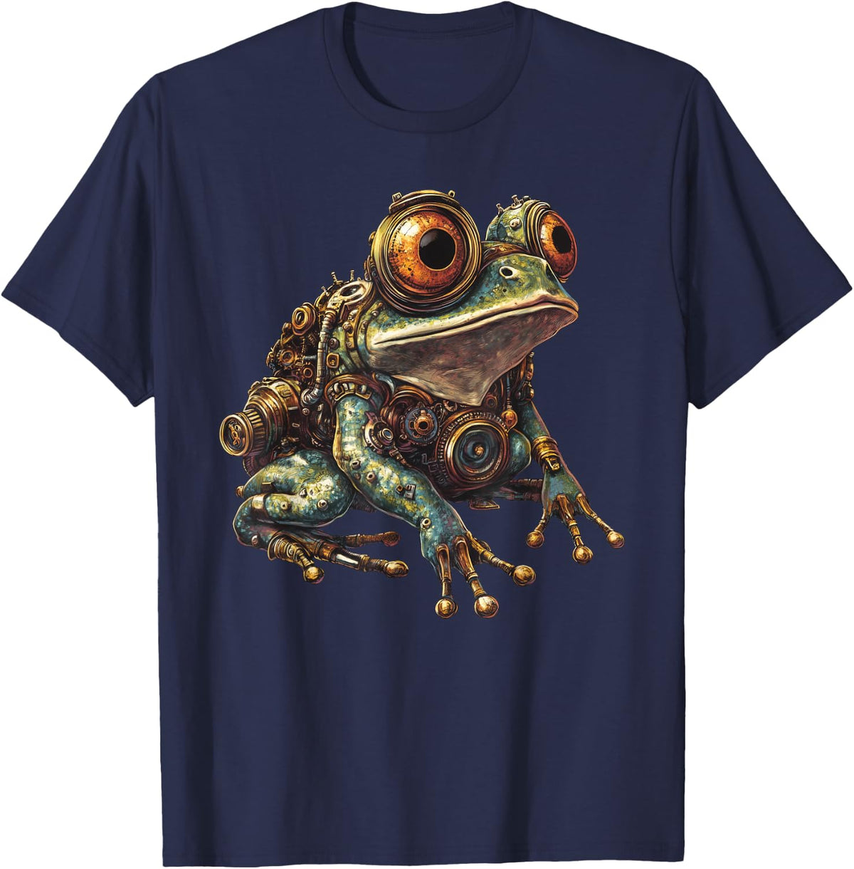 Steampunk Frog Art T-Shirt - Navy Blue