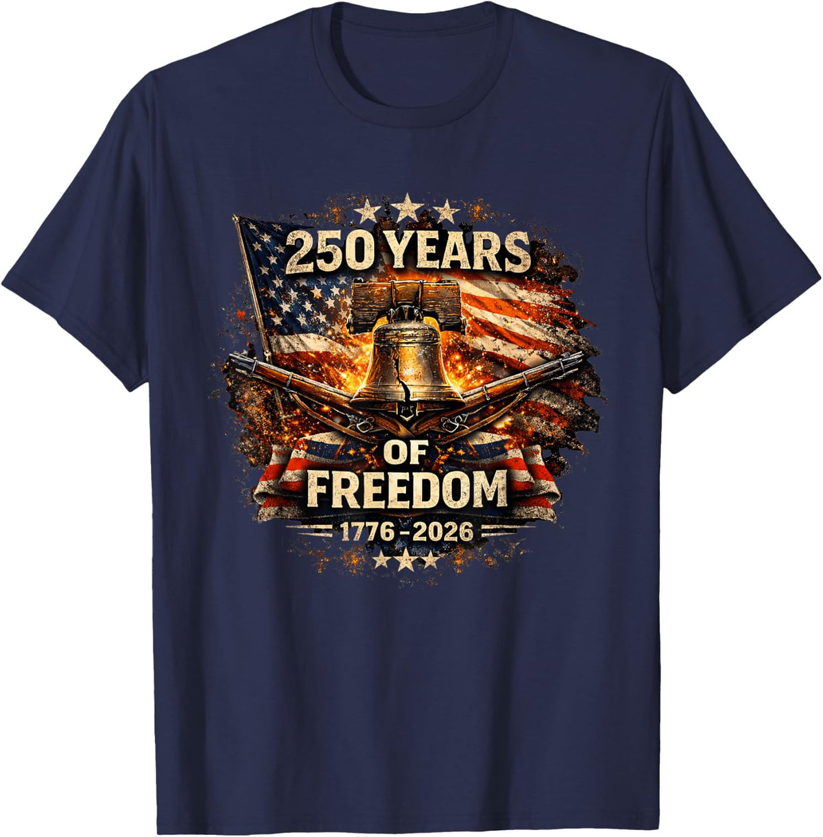 250 Years of Freedom 1776–2026 Patriotic Liberty Bell USA T-Shirt - Navy Blue