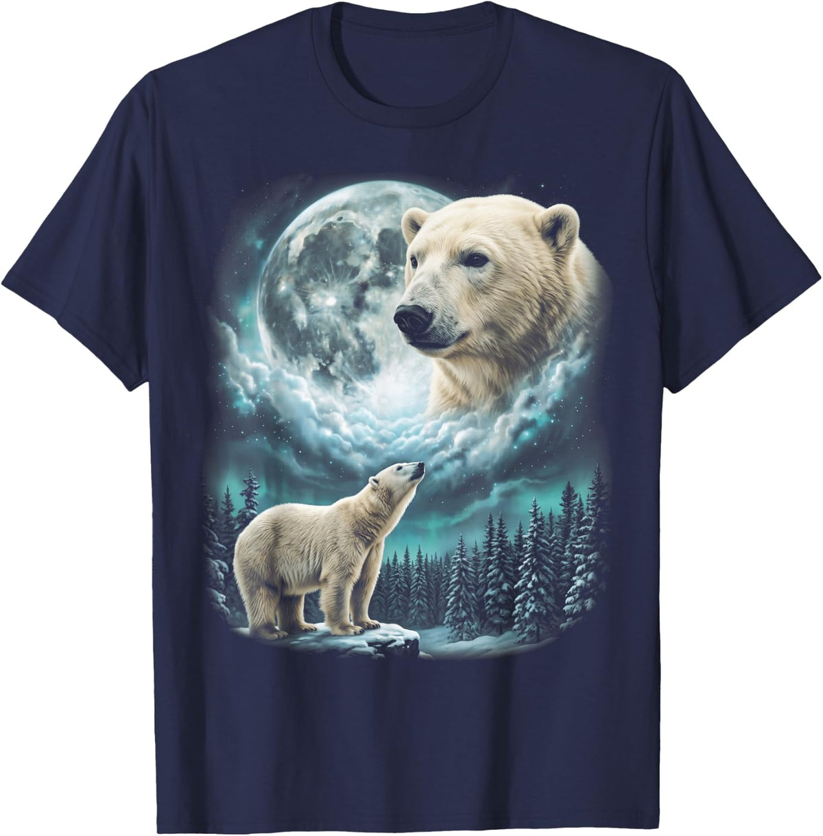 Polar Bear Howling at Moon Retro 90's T-Shirt - Navy Blue