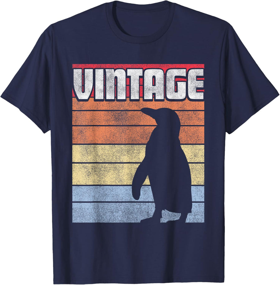 Penguin Bird Retro Style Vintage 70s 80s 90s Gift Men Women T-Shirt - Navy Blue