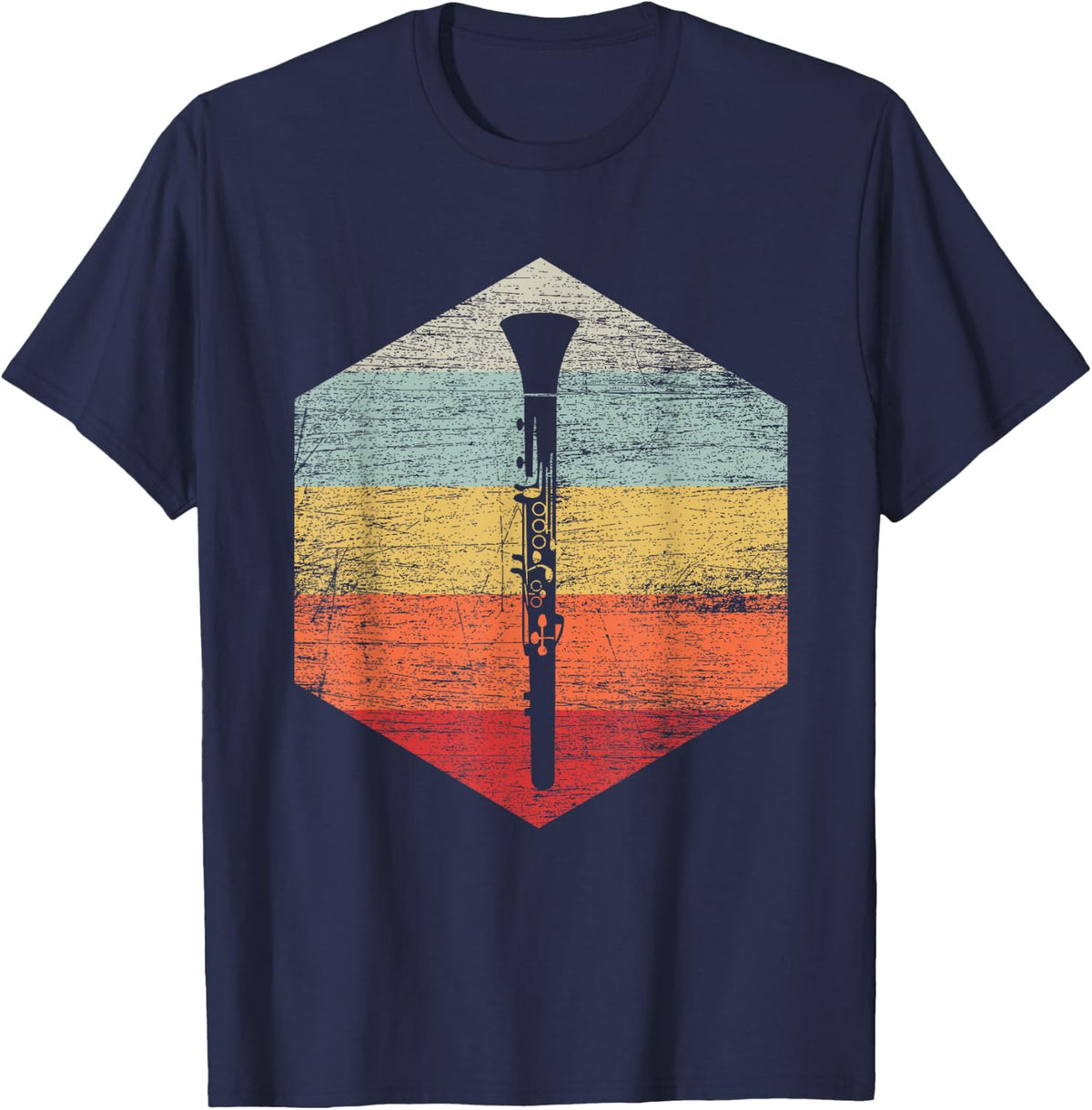 Retro Music Clarinet T-Shirt - Navy Blue