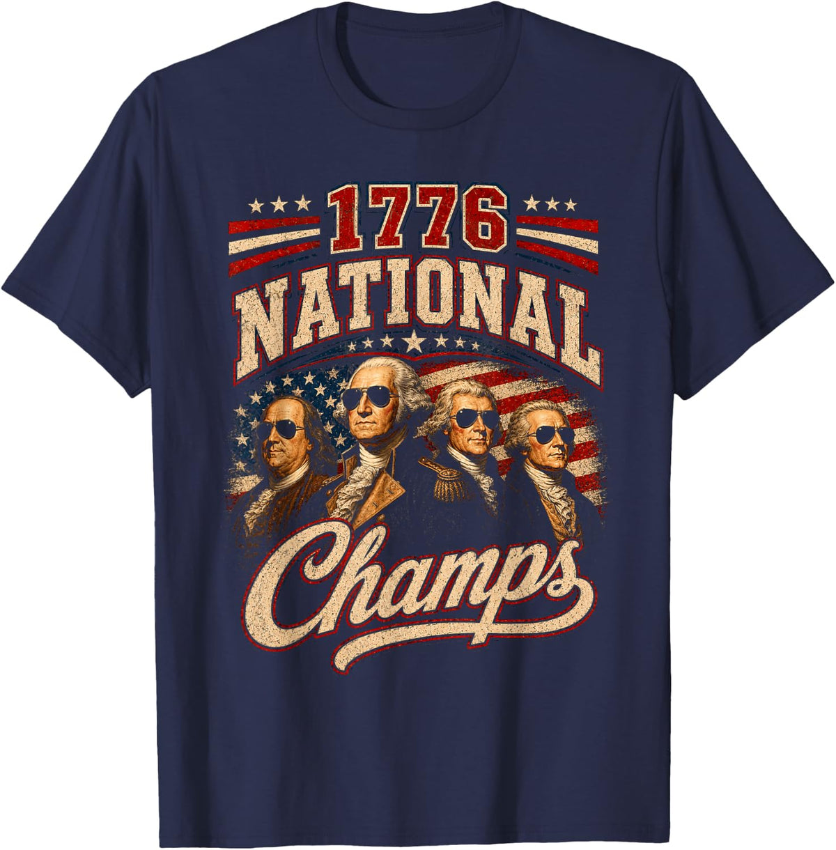 1776 National Champs Presidents USA American 4th of July T-Shirt - Navy Blue