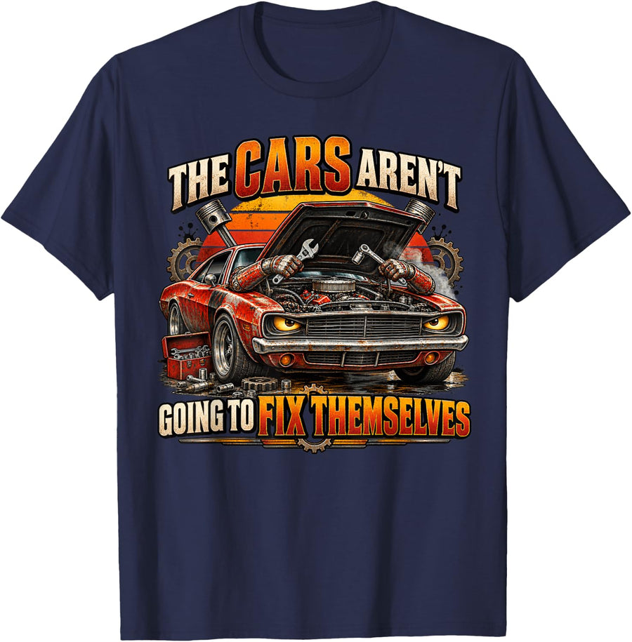 Mechanic Work Outfit Dirty Hands Clean Garage Money Racing T-Shirt - Navy Blue